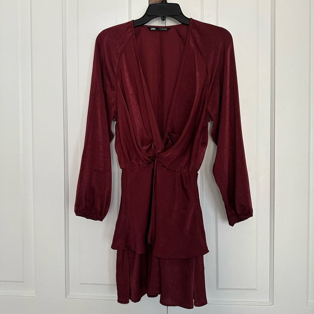 Zara burgundy colored satin/silk mini dress • Sz S